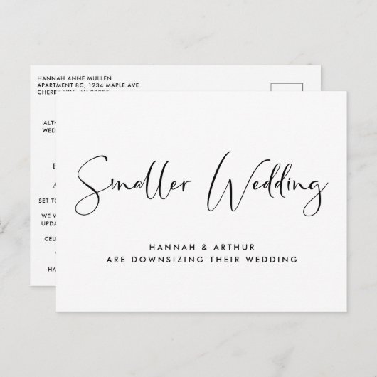 Carte Postale Faire-part Mariage Élégant Réduit de Taille (Devant / Derrière)