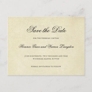 Carte Postale Faire-part Mariage Élégant Vintage - Économisez la Date