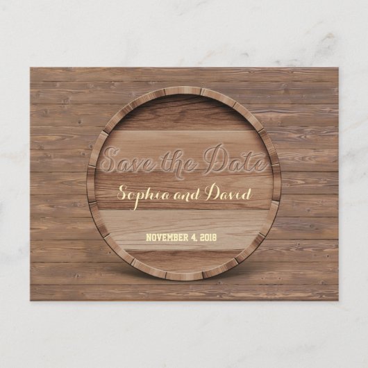 Carte Postale Faire-part Mariage en bois rustique en tonneau sculpté ENREGI (Devant)