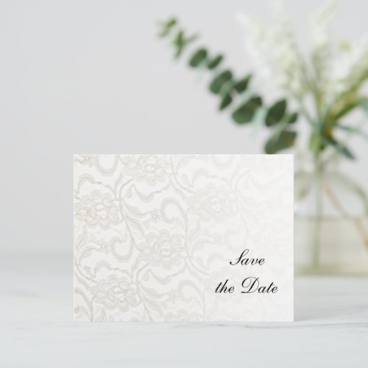 Carte Postale Faire-part Mariage en dentelle blanche Enregistrer la date (Debout devant)