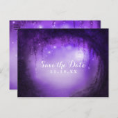 Carte Postale Faire-part Mariage en forêt enchantée violette Enregistrez la (Devant / Derrière)