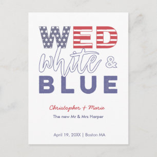 Carte Postale Faire-part Mariage en rouge, blanc et bleu le 4 juillet