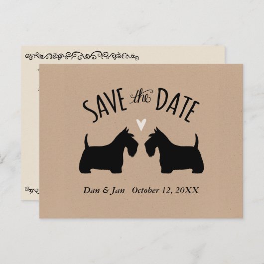 Carte Postale Faire-part Mariage en silhouettes de Terrier écossais Enregis (Devant / Derrière)