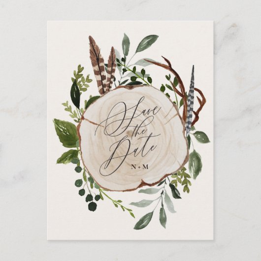Carte Postale Faire-part Mariage en tranches de bois rustique enregistrer l (Devant)