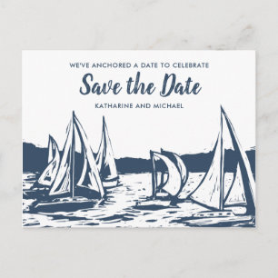 Carte Postale Faire-part Mariage en voilier nautique Enregistrer la date