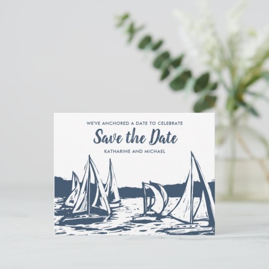 Carte Postale Faire-part Mariage en voilier nautique Enregistrer la date (Debout devant)