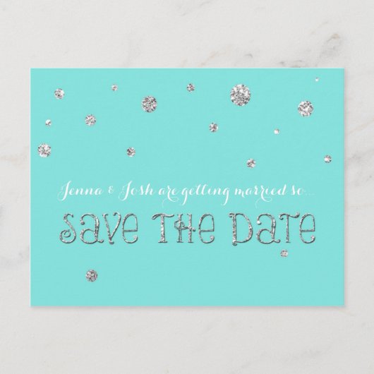 CARTE POSTALE FAIRE-PART MARIAGE ENCONFETTIS D'ARGENT SAUVEGARDEZ LA DATE (Devant)
