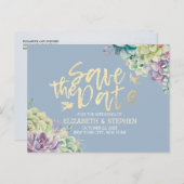 Carte Postale Faire-part Mariage Enregistrer La Date Aquarelle Plantes Succ (Devant / Derrière)