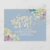 Carte Postale Faire-part Mariage Enregistrer La Date Aquarelle Plantes Succ (Devant)