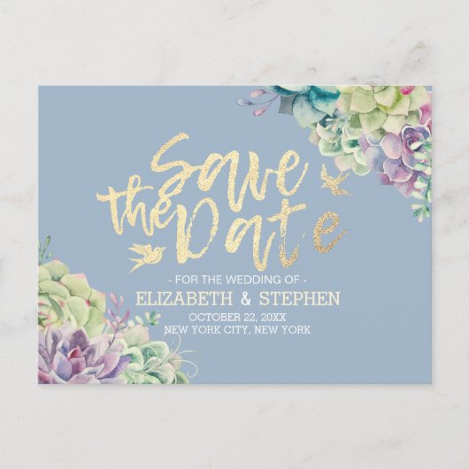 Carte Postale Faire-part Mariage Enregistrer La Date Aquarelle Plantes Succ (Devant)