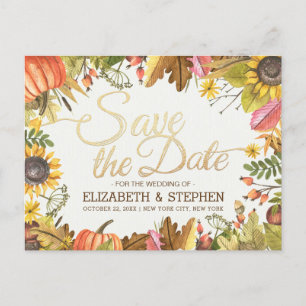 Carte Postale Faire-part Mariage Enregistrer La Date Automne Automne Feuill
