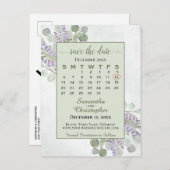 Carte Postale Faire-part Mariage Enregistrer la date Calendrier Eucalyptus  (Devant / Derrière)