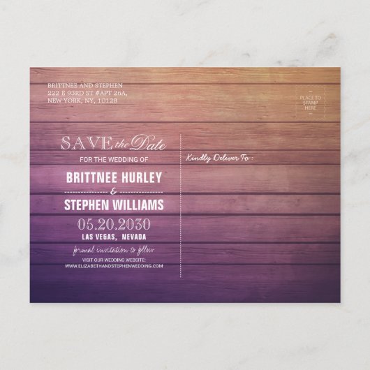 Carte Postale Faire-part Mariage Enregistrer La Date Champagne Verres Bois (Dos)