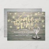 Carte Postale Faire-part Mariage Enregistrer La Date Champagne Verres Bois  (Devant / Derrière)