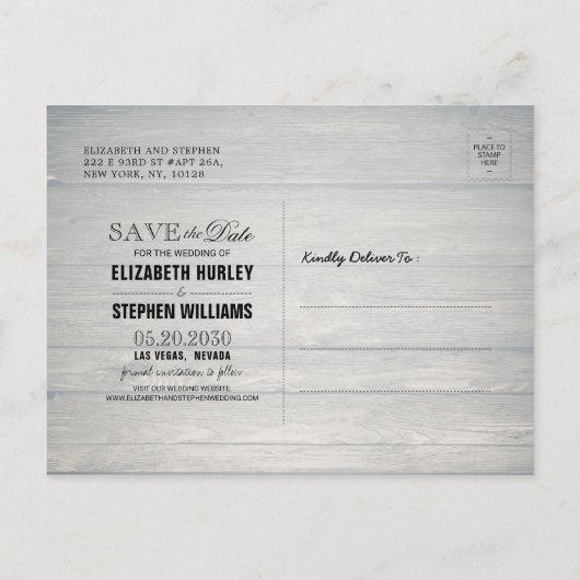 Carte Postale Faire-part Mariage Enregistrer La Date Champagne Verres Bois  (Dos)