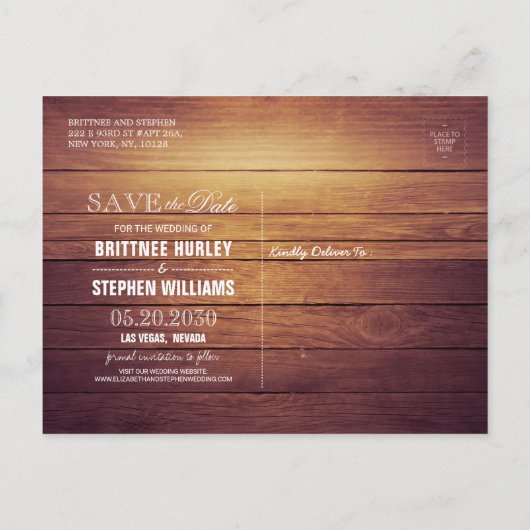 Carte Postale Faire-part Mariage Enregistrer La Date Champagne Verres Bois (Dos)