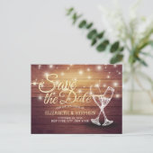 Carte Postale Faire-part Mariage Enregistrer La Date Champagne Verres Bois (Debout devant)