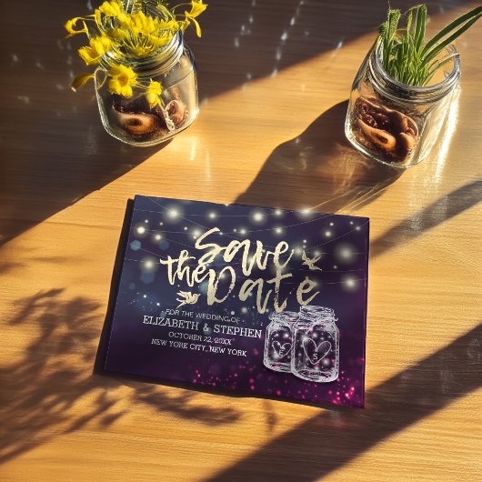 Carte Postale Faire-part Mariage Enregistrer La Date Chic Mason Jar Lumière