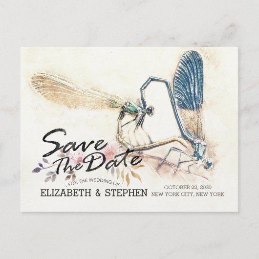 Carte Postale Faire-part Mariage Enregistrer La Date Dragonfly Mating Love  (Devant)