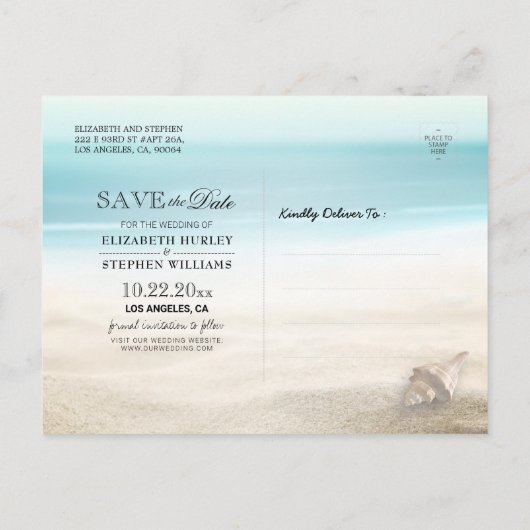 Carte Postale Faire-part Mariage Enregistrer La Date Été Sandy Beach Starfi (Dos)