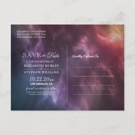 Carte Postale Faire-part Mariage Enregistrer La Date Galaxie Nébuleuse Cons (Dos)