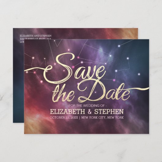 Carte Postale Faire-part Mariage Enregistrer La Date Galaxy Nebula Constell (Devant / Derrière)