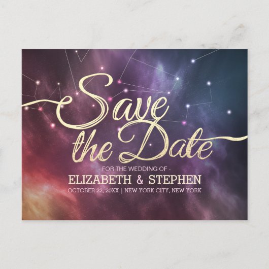Carte Postale Faire-part Mariage Enregistrer La Date Galaxy Nebula Constell (Devant)