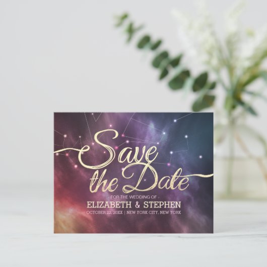 Carte Postale Faire-part Mariage Enregistrer La Date Galaxy Nebula Constell (Debout devant)
