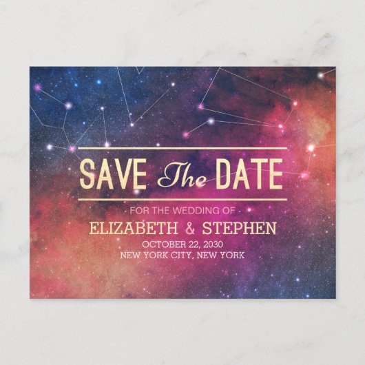 Carte Postale Faire-part Mariage Enregistrer La Date Galaxy Nebula Constell (Devant)