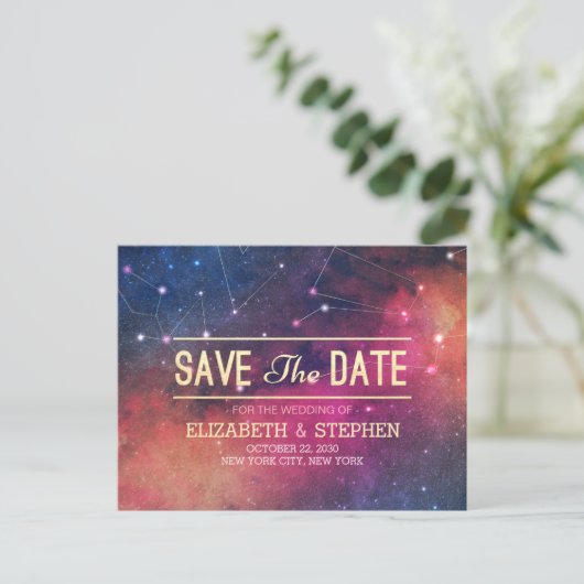 Carte Postale Faire-part Mariage Enregistrer La Date Galaxy Nebula Constell (Debout devant)