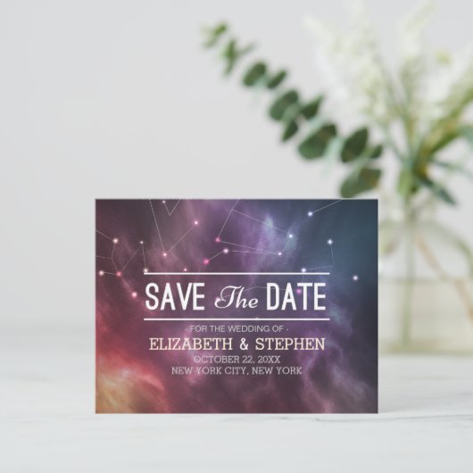 Carte Postale Faire-part Mariage Enregistrer La Date Galaxy Nebula Constell (Debout devant)
