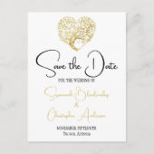 Carte Postale Faire-part Mariage Enregistrer la date Gold Heart Tree sur bl (Devant)