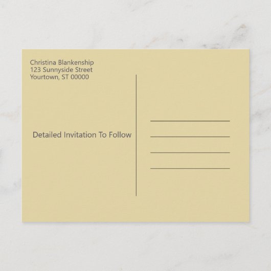 Carte Postale Faire-part Mariage Enregistrer La Date Gold Tree Heart (Dos)