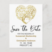 Carte Postale Faire-part Mariage Enregistrer La Date Gold Tree Heart (Devant)