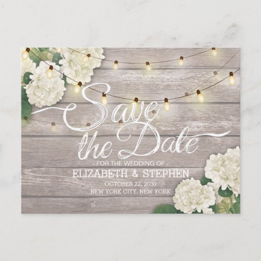 Carte Postale Faire-part Mariage Enregistrer La Date Hydrangea String Light (Devant)