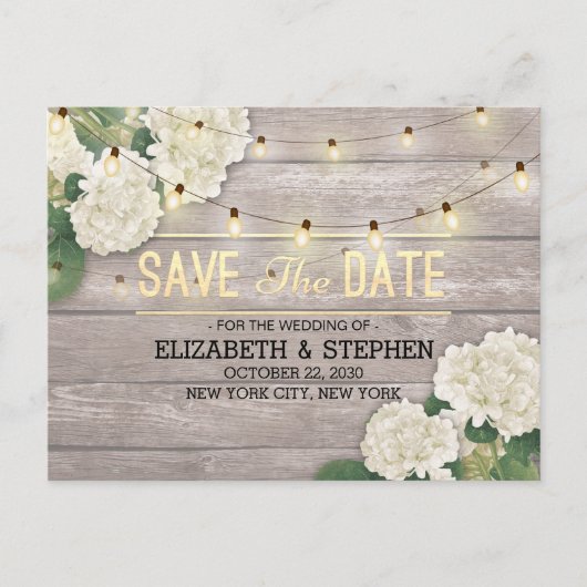 Carte Postale Faire-part Mariage Enregistrer La Date Hydrangea String Light (Devant)