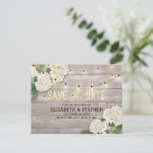 Carte Postale Faire-part Mariage Enregistrer La Date Hydrangea String Light (Debout devant)