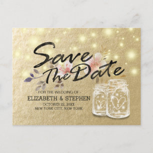 Carte Postale Faire-part Mariage Enregistrer La Date Mason Jar String Light
