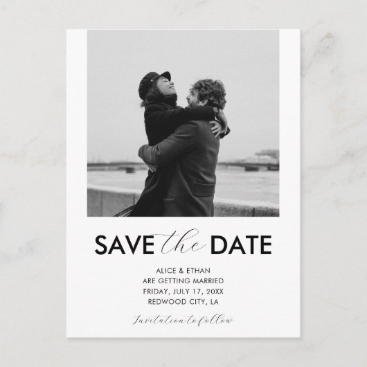 Carte Postale Faire-part Mariage Enregistrer La Date Modern Script Photo (Devant)