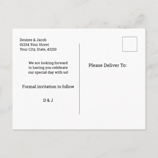 Carte Postale Faire-part Mariage Enregistrer La Date Rose Or Élégant (Dos)