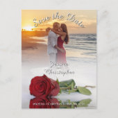 Carte Postale Faire-part Mariage Enregistrer la date Rose rouge Photo Overl (Devant)