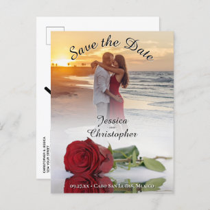 Carte Postale Faire-part Mariage Enregistrer la date Rose rouge Photo Overl