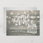 Carte Postale Faire-part Mariage Enregistrer La Date Rustique Bois Mason Lu (Devant / Derrière)