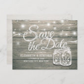 Carte Postale Faire-part Mariage Enregistrer La Date Rustique Bois Mason Lu (Devant / Derrière)