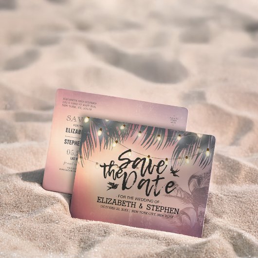 Carte Postale Faire-part Mariage Enregistrer La Date Summer Beach Palm Tree