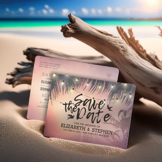 Carte Postale Faire-part Mariage Enregistrer La Date Summer Beach Palm Tree