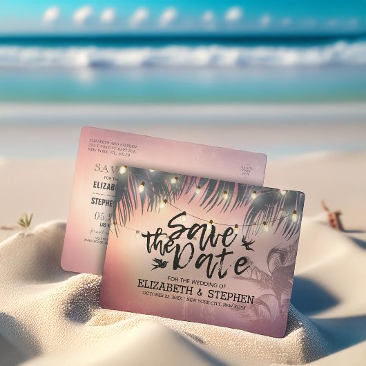 Carte Postale Faire-part Mariage Enregistrer La Date Summer Beach Palm Tree
