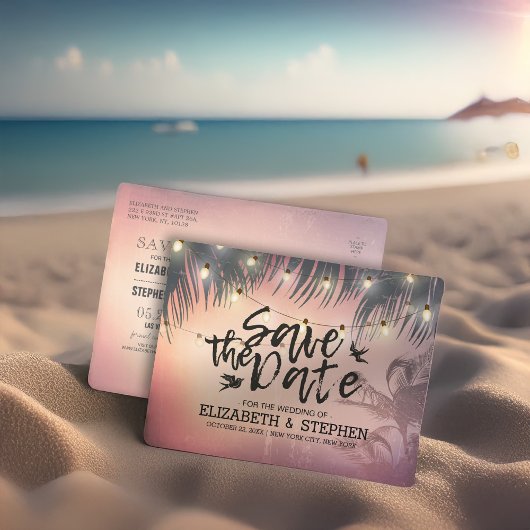 Carte Postale Faire-part Mariage Enregistrer La Date Summer Beach Palm Tree