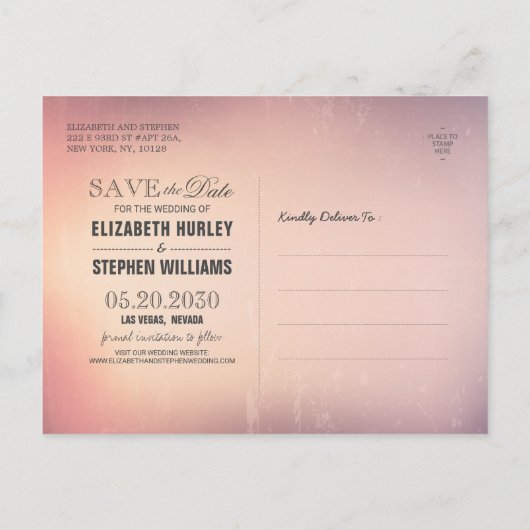 Carte Postale Faire-part Mariage Enregistrer La Date Summer Beach Palm Tree (Dos)