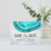 Carte Postale Faire-part Mariage Enregistrer La Date Turquoise Gold Agate G (Debout devant)